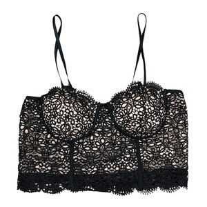 IRIS Bustier Crop Top  Women's Size M  Black Lace w Nude Lining  Cami